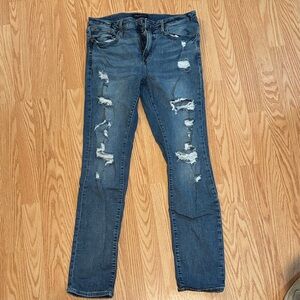 Aeropostale Men's Distressed Dark Blue Skinny Jeans